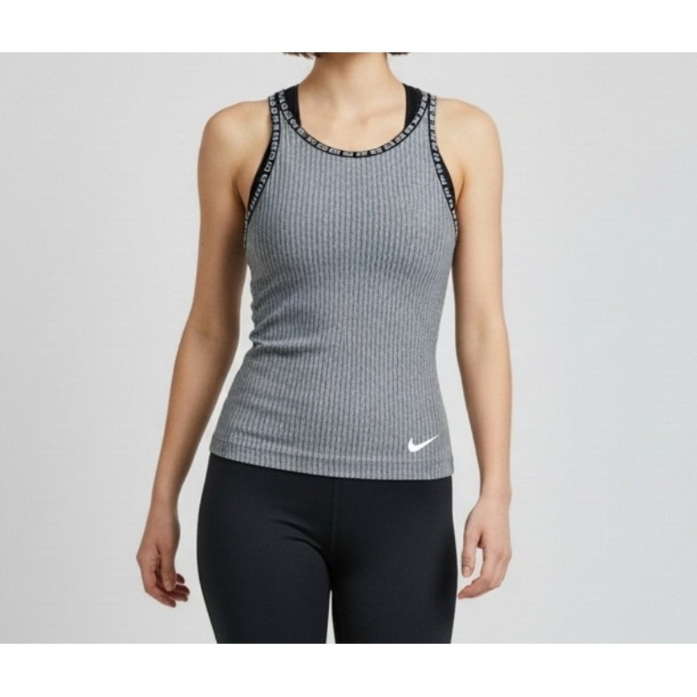 Woman's Nike Dri Fit gray striped Bra Built In Large